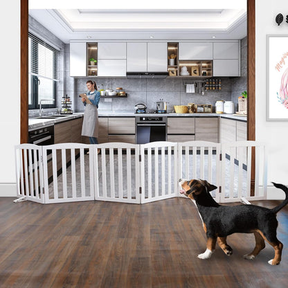 ZJSF Foldable Freestanding Indoor Dog Gate for House Wood White Long Pet Gates Dog Fence for Stairs Puppy Gates for Hallways,Pet Fence, Puppy Gate,Support Feet Included 24 "Height-3 Panels