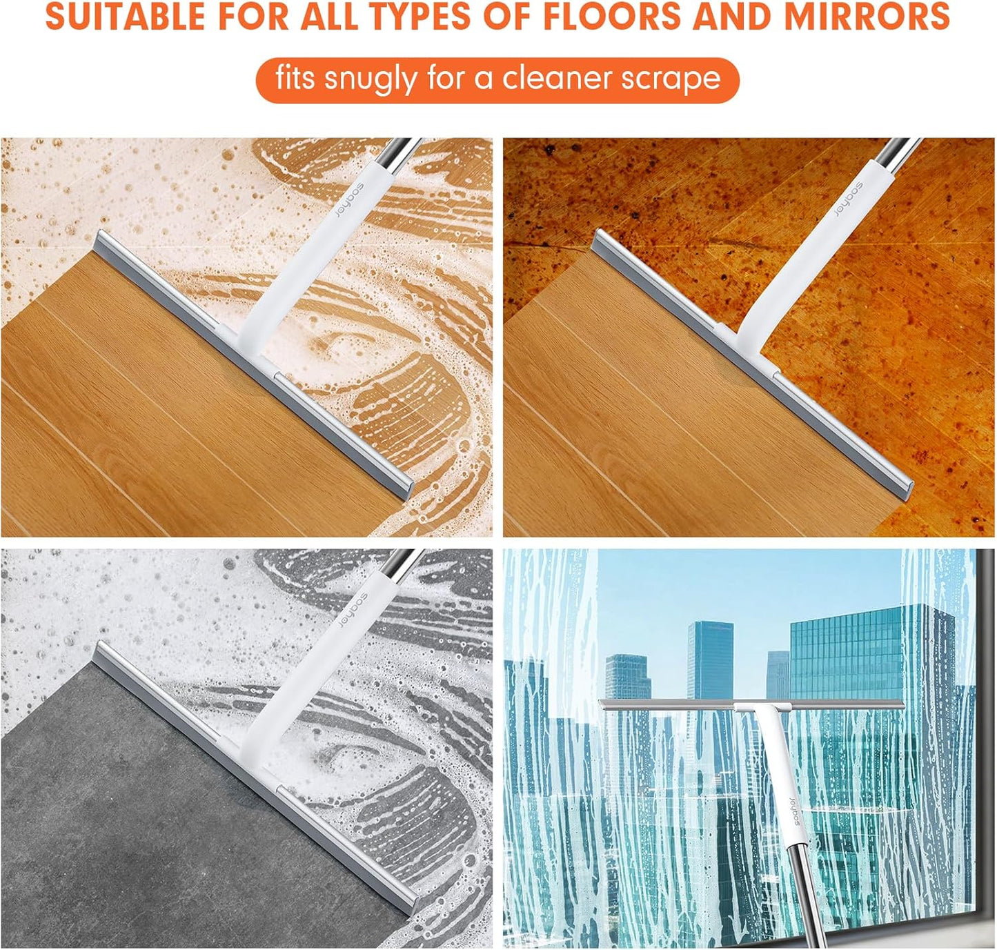 Rubber Squeegee Broom for Floor,62" Long Handle Window Squeegee, Silicone Pet Hair Remover,Magic Squeegee Broom for Indoor Cleaning,Cleans Glass, Hair, fine dust, Liquids, Suitable Smooth Floors, Rugs