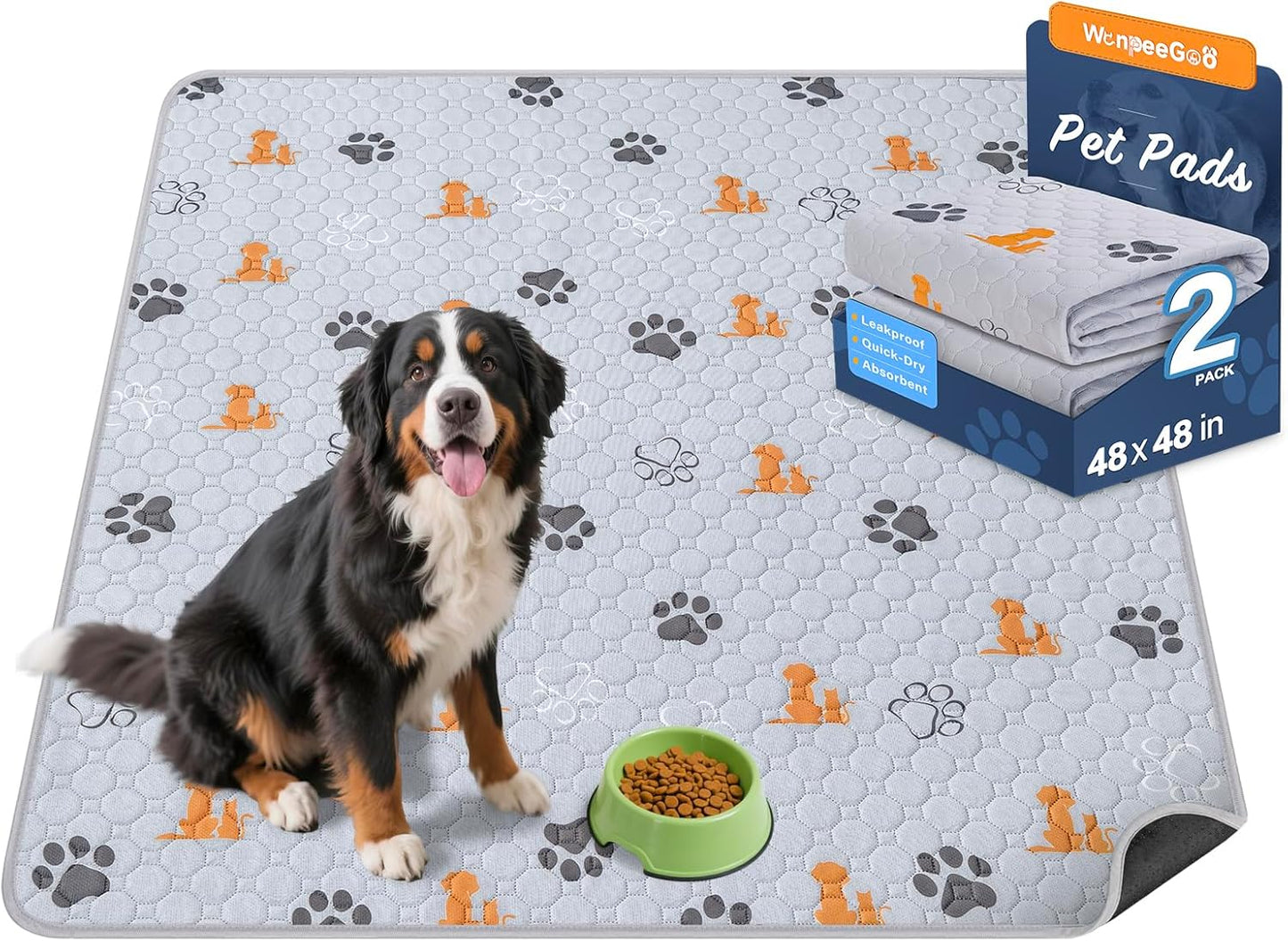 WanpeeGoo Washable Pee Pads for Dogs, 4 Pack Absorbent Reusable Training Dog Pads Pet Puppy Pads, Non-Slip Potty Pads for Whelping, Playpen, Crate, Bed, Grey 18"x24"