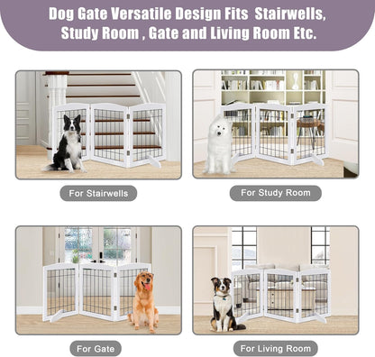 LZRS 2-Panel Freestanding Foldable Wood Dog Gate – Solid Wood & Steel Wire, Chew-Resistant Pet Barrier for Indoor Use, Ideal for Small to Medium Dogs, White