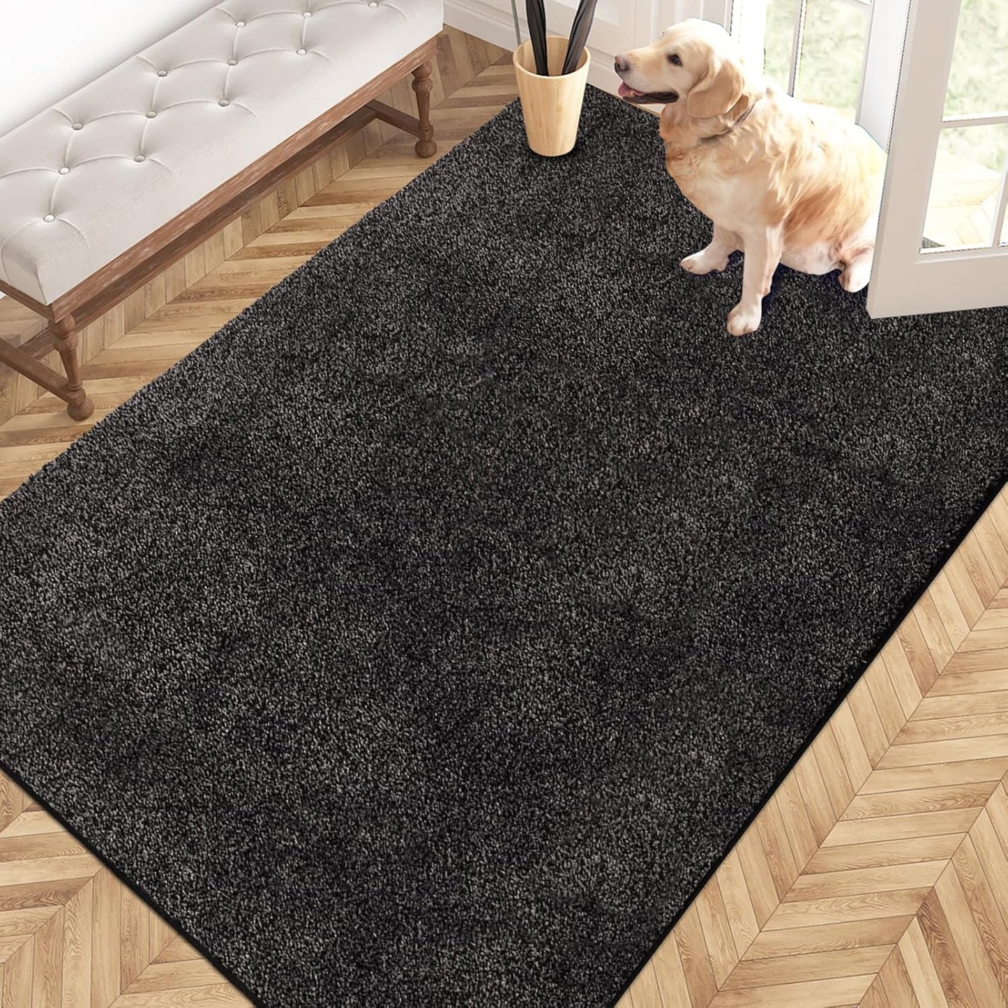 PURRUGS Dirt Trapping Door Mat 20" x 31.5", Non-Slip Machine Washable Entryway Rug, Dog Doormat, Indoor Front Door Mat, Super Absorbent Entry Rug for Muddy Shoes & Paws, Bluish Grey-Black