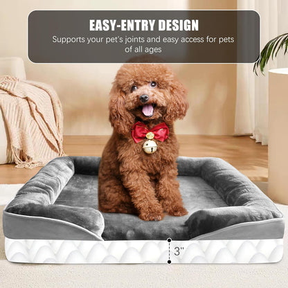 Spotted Play Orthopedic Dog Bed with Sides - Dog Sofa Beds for Medium Dogs, Supportive Foam Pet Couch Bed with Washable Removable Cover, Waterproof Lining and Non-Slip Bottom, Grey - M