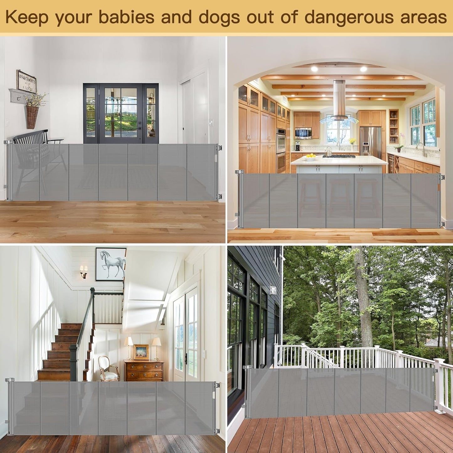 Reinforced 80 Inch Retractable Baby Gate Extra Wide Baby Gate for Wide Openings, Indoor/Outdoor Retractable Dog Gate for Doorway, Mesh Dog Gate Indoor Prevent Babies/Pets from Crawling Under, Black