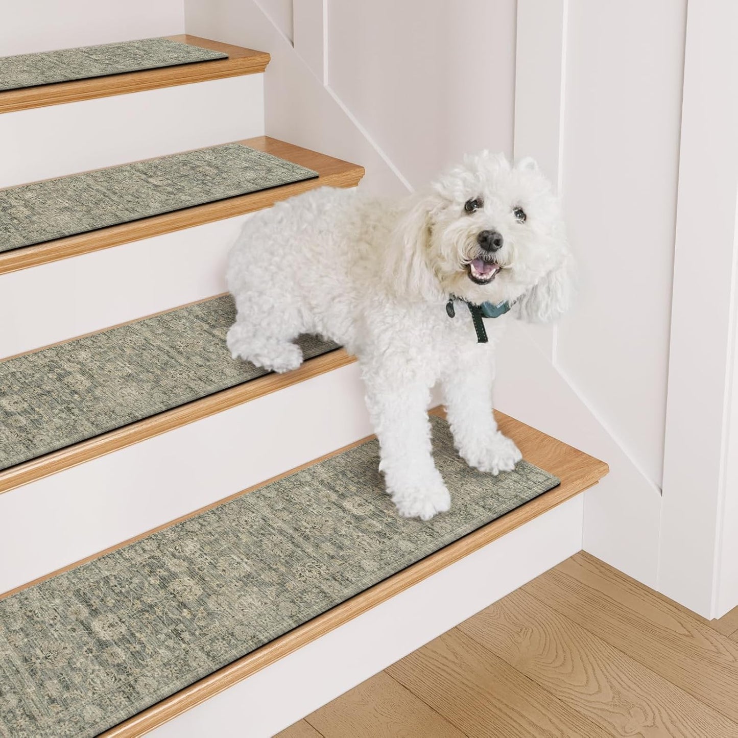 OJIA Extra Non-Slip Stair Treads for Wooden Steps 15PCS, 30"X8" Rubber Indoor Stair Runner Slip Resistant Stair Rugs Safety Mats for Dogs, Kids & Elders, Stairway Grip Step Treads, Gray