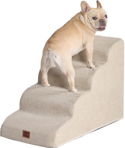 EHEYCIGA Curved Dog Stairs Ramp for High Beds 19.7" H, 4-Step Dog Steps for Small Dogs and Cats, Pet Stairs for High Bed Climbing, Non-Slip Balanced Pet Step Indoor, Grey