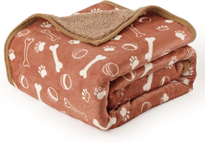 Waterproof Dog Blankets Pet Blanket 50"x60", Soft Fluffy Sofa Car Bed Protector, Reversible Sherpa Fleece Dog Blanket for Large Dogs (Dark Grey-Paws)