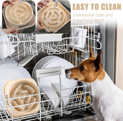 2 Pack Slow Feeder Dog Bowls for Healthy Eating, Non-Slip and Anti-Choking Design, Reduces Bloating & Overeating for Medium Dogs and Cats, Easy to Clean