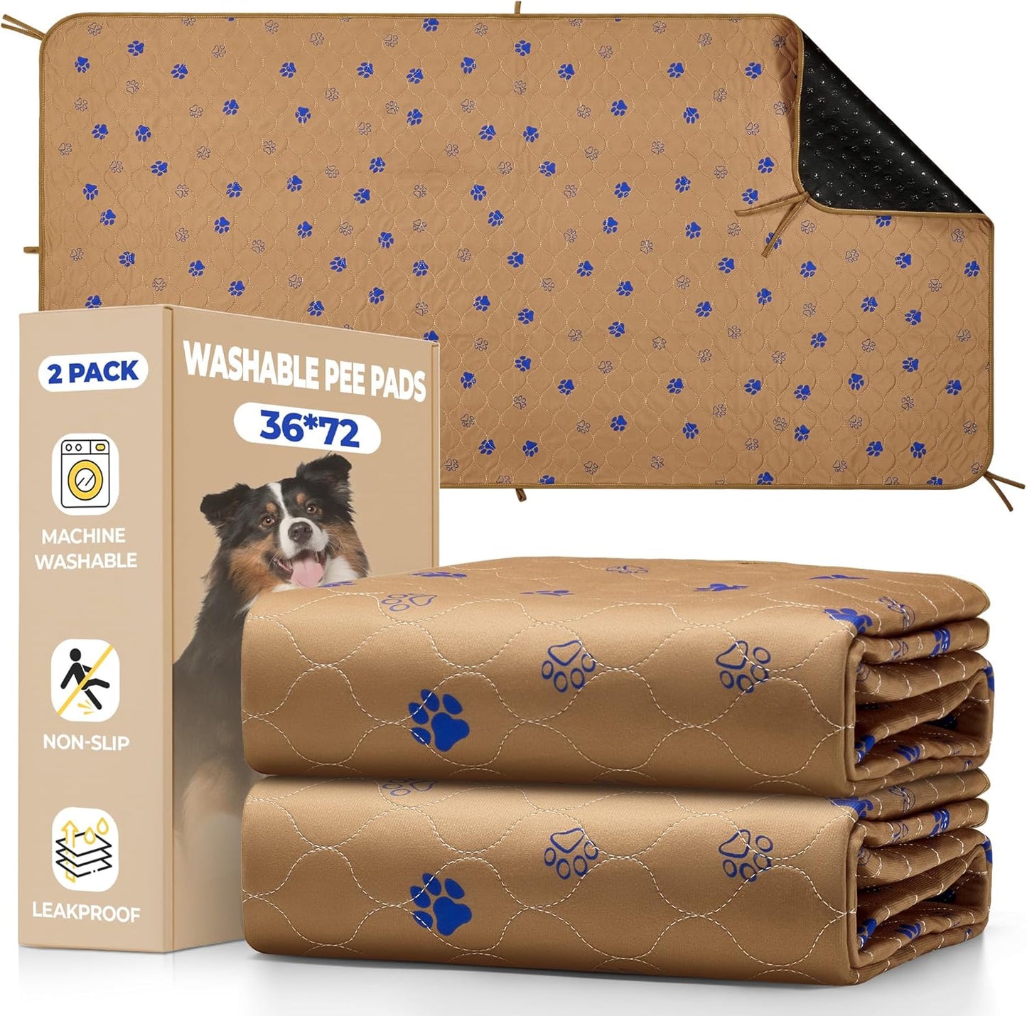 Fostanfly Washable Pee Pads for Dogs, 2 Pack Large 36"x41" Ultra-Absorbent and Leak-Proof Non-Slip Reusable Potty Training Pads for Dogs, Cats, Puppy, Potty Training of Add 8 Lanyards