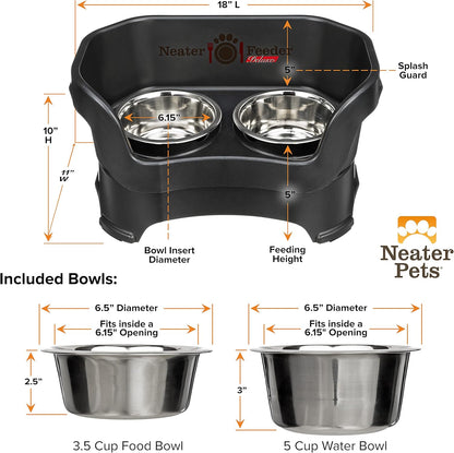 Neater Pet Brands Neater Feeder Deluxe Mess Proof Dog Bowls Elevated for Large Dogs Over 40 lbs, Made in USA, No Spill Raised Dog Food Bowl Stand Feeding Station, Food and Water Bowl Set, Black