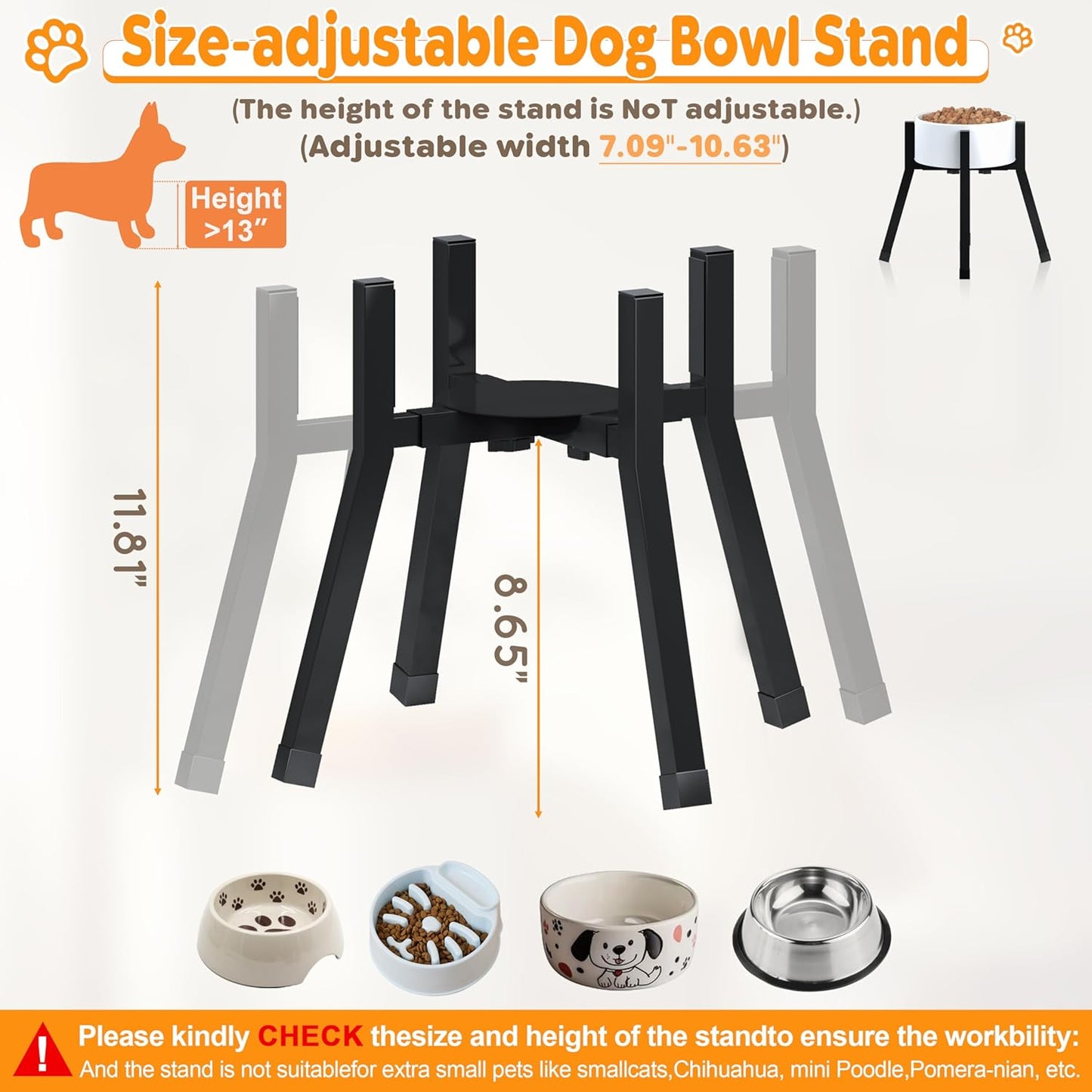 Piskyet Raised Dog Bowl Stand for Large Dogs Adjustable Elevated Dog Bowl Fits 6-10" Bowls, Height Adjustable to 7.6-15" Tall,Single Food and Water Stand Feeder(Bowl not Included)