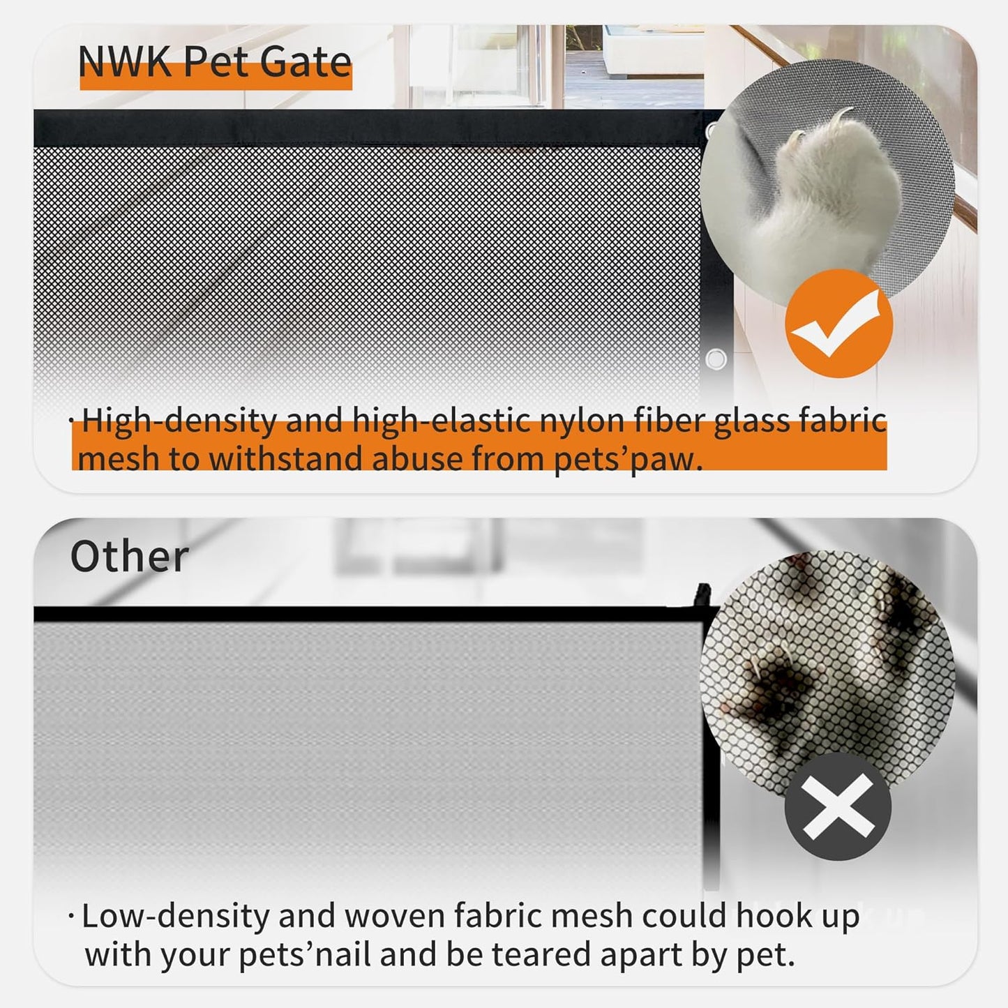 NWK Magic Dog Gate for Stairs Pet Gate for The House Providing a Safe Enclosure for Pets to Play and Rest, 6 Hooks Design (30'' X 43'')