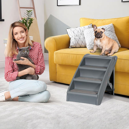 20" H 4-Step Dog Stairs for Small Dogs and Cats, Non-Slip Dog Steps for High Beds, Couch, Sofa, Sturdy Pet Steps (Tan)