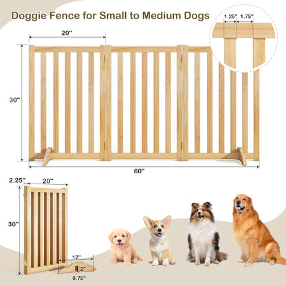 36" Height Extra Tall Freestanding Pet Gate, Solid Wood Folding Safety Fence Wooden Dog Gate with 2 PCs Support Feet Ideal for Stairs, Doorways, Halls, Kitchens, Heavy Duty Gates, 3 Panels, Oak