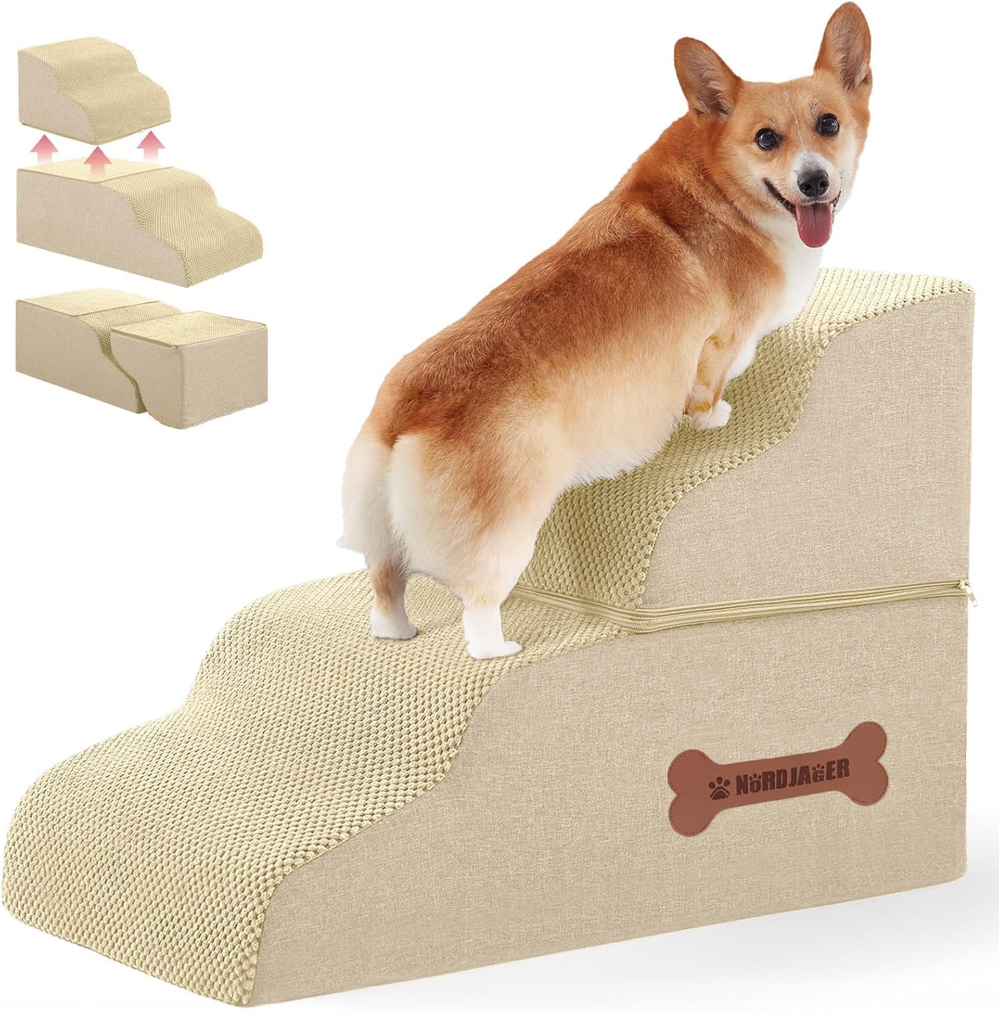 Dog Stairs for Small Dogs and Cats, 2 Steps Pet Stairs to Get on Couch Sofa and Chair, Indoor Non-Slip Balanced Portable Pet Step, High-Density Foam Ramp with Removable Washable Cover, Grey（11.8" H）