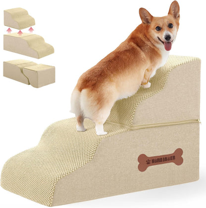 Dog Stairs for Small Dogs and Cats, 2 Steps Pet Stairs to Get on Couch Sofa and Chair, Indoor Non-Slip Balanced Portable Pet Step, High-Density Foam Ramp with Removable Washable Cover, Grey（11.8" H）