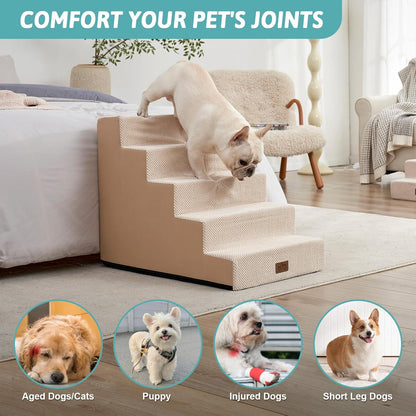 COZY KISS Dog Stairs for Small Dogs, 4 Tier Wider Pet Stairs for Couch and Beds, 17.7" H Non-Slip Dog Steps for Old Cats, Puppy, Small Medium Dogs, 17.7x23.6x17.7 inch, Beige