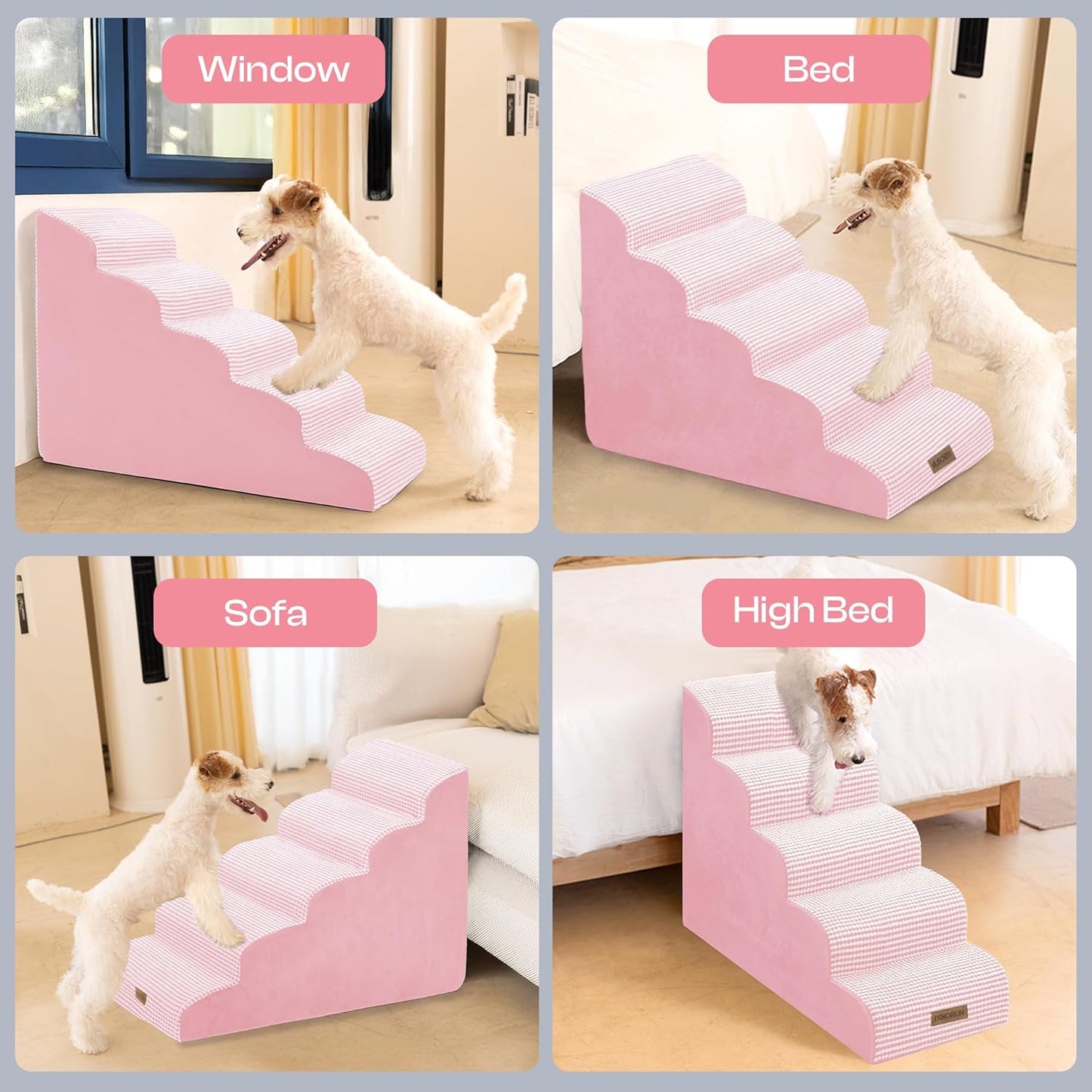 Dog Stairs for High Beds Up to 30", Extra-Tall 5-Step Dog Steps for Bed, 24.5" Tall Foam Pet Stairs for Small & Medium Dogs, Gentle Slope Cat Ramp for Bed with Washable Cover