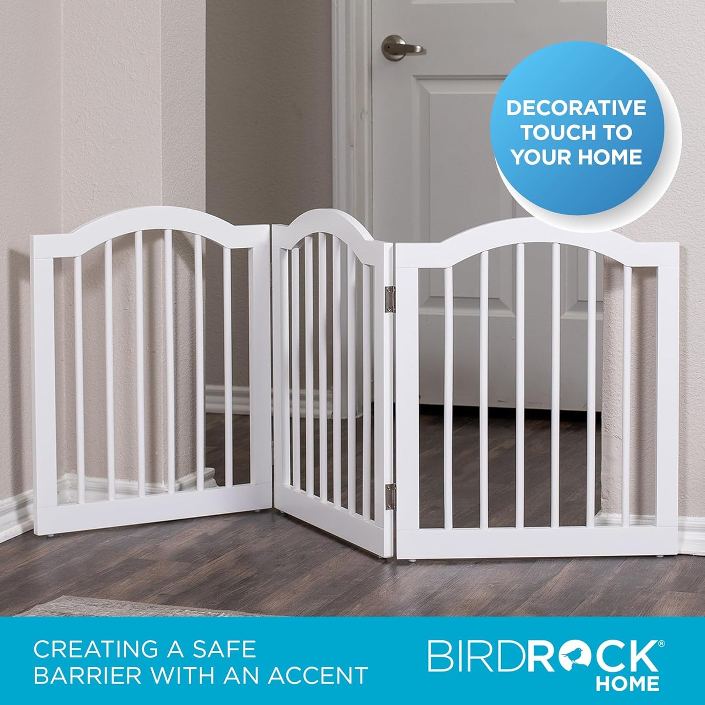 INTERNET'S BEST Arched Top Dog Gate | 4 Panel, 24" H Wooden Pet Barrier for Dogs or Cats | Freestanding Folding Room Divider for Doorways, Hallways, Stairs, and Porch | Portable, Extra Wide | Espresso