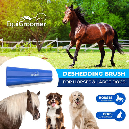 EquiGroomer 8-Inch Deshedding Brush for Horses and Large Shedding Dogs 50 lbs and Up (Golden Retriever, German Shepherd, Husky), Undercoat Grooming Tool, Removes Loose Hair and Fur, Blue