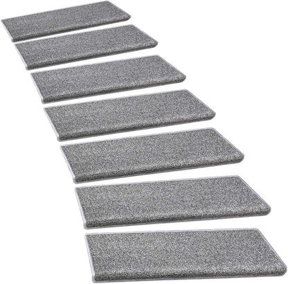 PURE ERA Bullnose Carpet Stair Treads Set Tape Free Non-Slip Indoor Stair Protectors Pet Friendly Rugs Covers Soft Skid Resistant Washable Reusable 9.5" x 30"(14 Pieces,Cream Gray)
