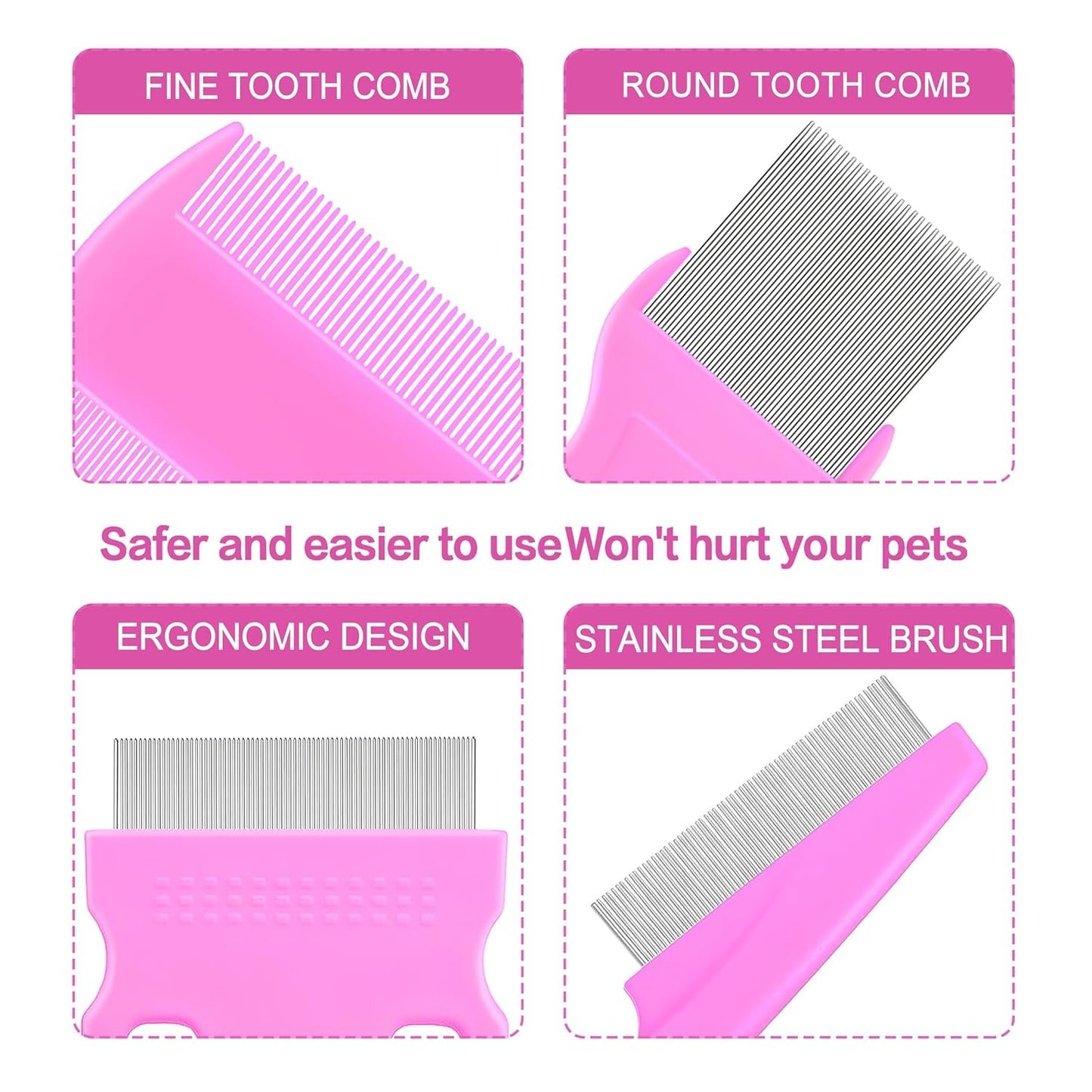 5 Pack Flea Lice Comb,Stainless Steel Dog Cat Grooming Combs With Rounded Teeth,Double-Sided Tear Stain Remover,Dematting Comb For Dogs Cats Ideal For All Types Of Small, Medium, Large Pets