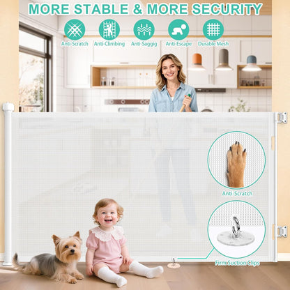Upgrade 120 inch Retractable Baby Gates, EZIGO Extra Wide Baby Gate for Large Opening Extra Long Mesh Gate for Kids or Pet Dog Gate Child Safety Gate for Stairs Hallways Doorway Indoor Outdoor, Gray