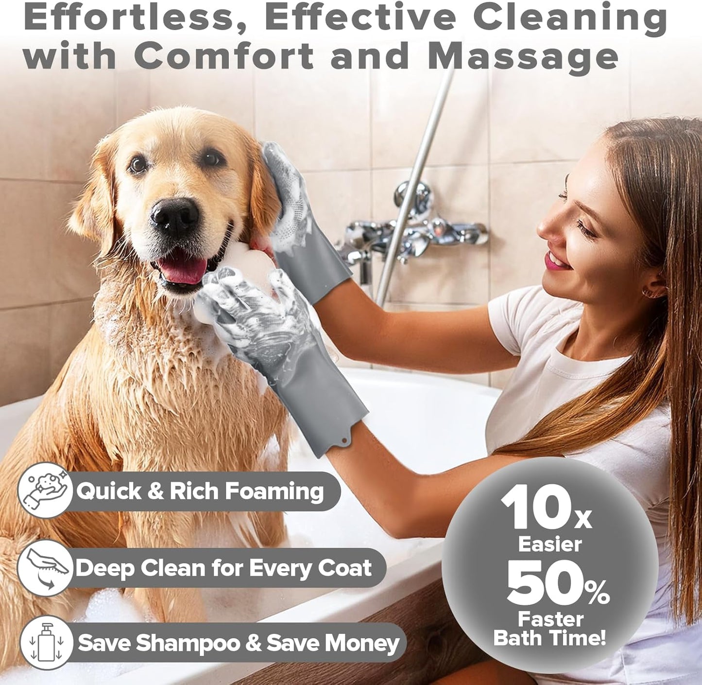 Augwind 6PCS Pet Grooming Kit for Dogs, Cats and Horses | Dog Washing Gloves | Cleanroom Gloves | Dog Bath Brush | Dog Bath Gloves | Dog Shampoo Brush | Dog Bath Supplies (Navy Blue)