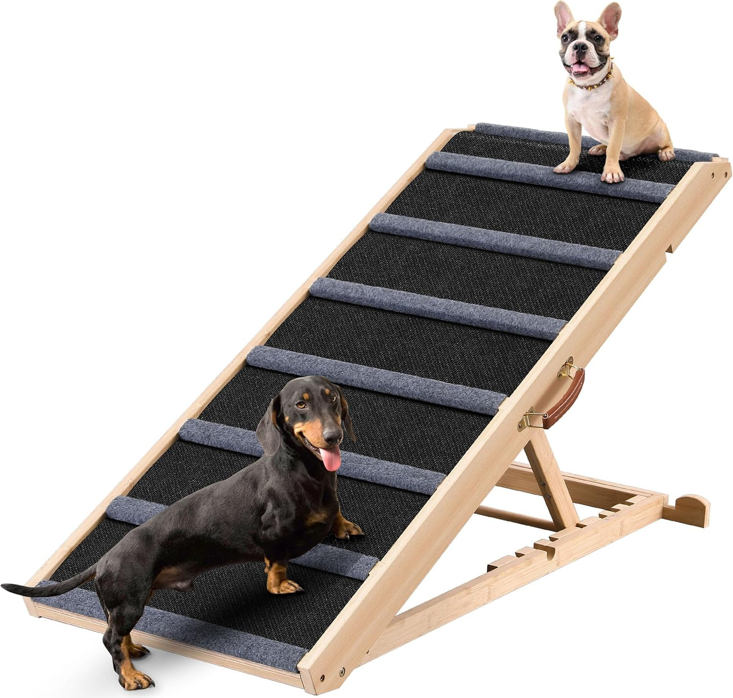 Dog Ramp for Bed - Extra Wide 17’’, Non-Slip Rubber Surface Excellent Traction, Pet Ramp for Small Large Dogs to Get on High Couch Car, Hold up to 200lb, Adjustable, Foldable