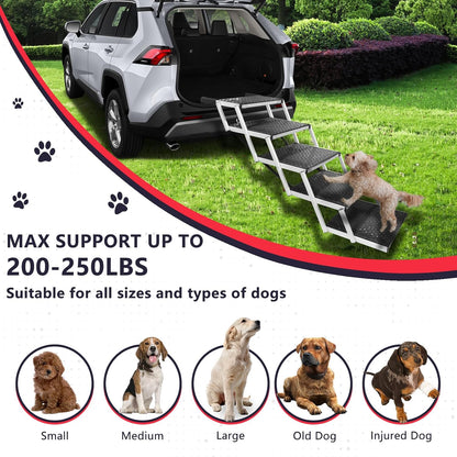 PENSUN Dog Stairs with Nonslip Surface Portable Folding Pet Ramp for Car, SUV and Trucks Foldable Truck Ramp Stairs for Small to Large Size Dogs Up to 250LBS