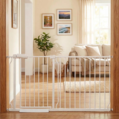 Extra Wide Baby Gate 85.8-90.5" Dog Gate Indoor Pressure Mounted No Drill Safety Gate for Large Entries, Kitchen,Stairs & Doorways, Black Metal Indoor Pet Gate for Kids & Dogs