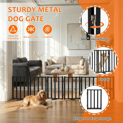 Snagle Paw Short Dog Gate,16.5" Tall Freestanding Metal Dog Gate Only for Small Dogs with Support Feet Easily Step Over,Up to 48" Wide Puppy Gate Indoor for Stairs,Doorways(Black,4 Panel)
