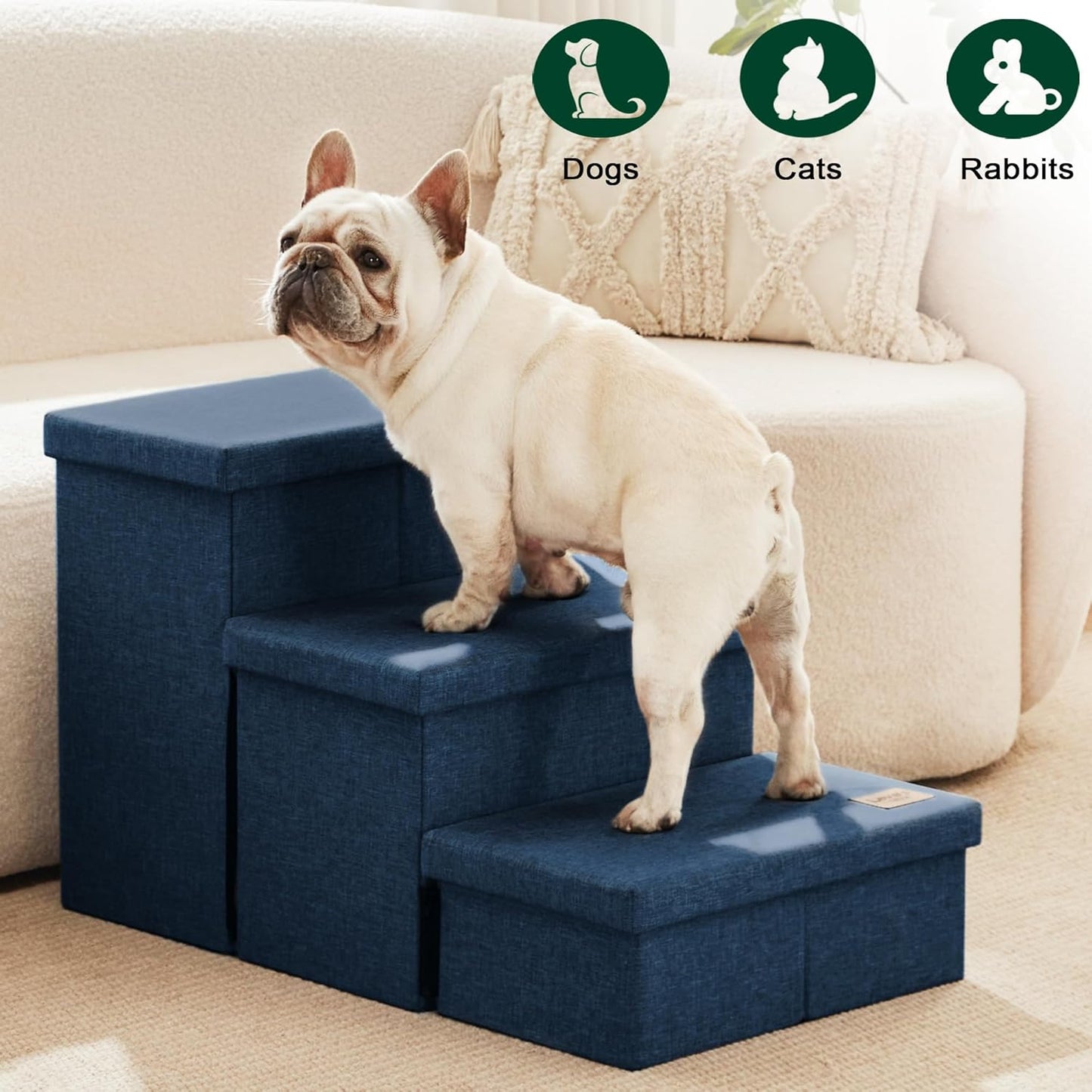 Love's cabin Dog Stairs with Storage 13" H, Foldable Pet Stairs for Small Medium or Large Dogs, Cat Puppy Steps Ramp with Zip up to 150 lbs, Solid Grey, 2 Steps