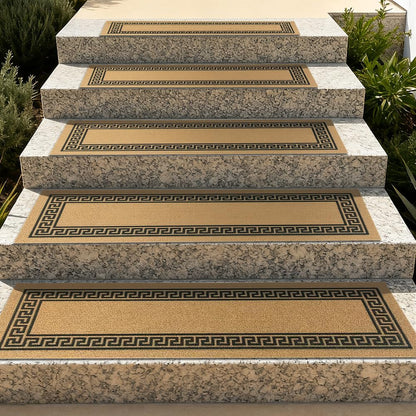 Outdoor Stair Treads for Wooden Steps, Non-Slip Rubber Brown Stair Runner Rugs, 6 Pcs 8.5" x 30" Heavy Duty Stair Mats for Outside Steps, Weatherproof Grip for Elders, Dogs & Kids, Black Border.