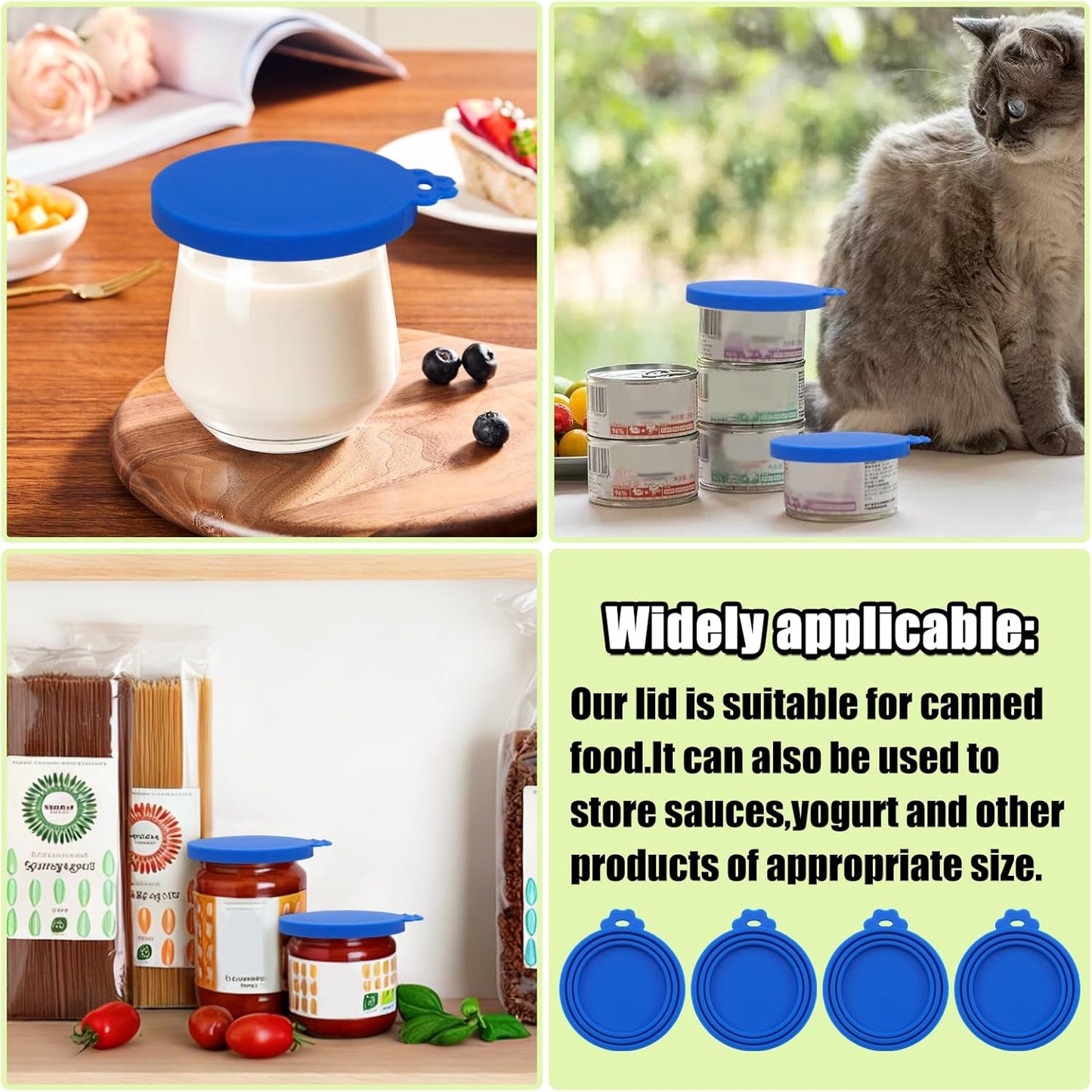 PINE & LINEN 4 Pcs 2.5inch Durable Pet Can Lids, Silicone Small Pet Can Covers Waterproof Cat Food Cans Lids for 3 oz Cat Food Cans（Yellow+Red+Pink+Blue）