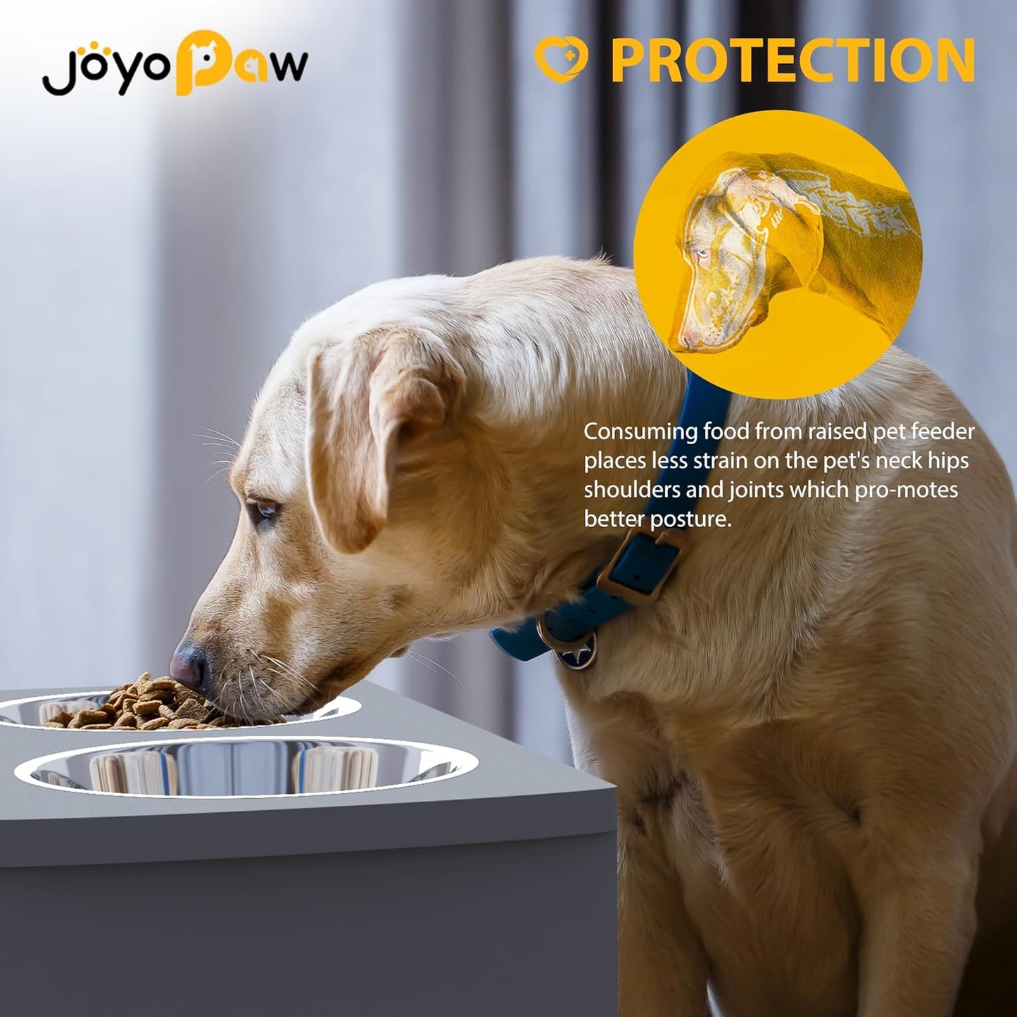 Elevated Dog Bowls, Bamboo Raised Dog Bowl for Medium Dogs, with 2 Stainless Steel Bowls (7'' Tall-40 oz Bowl)