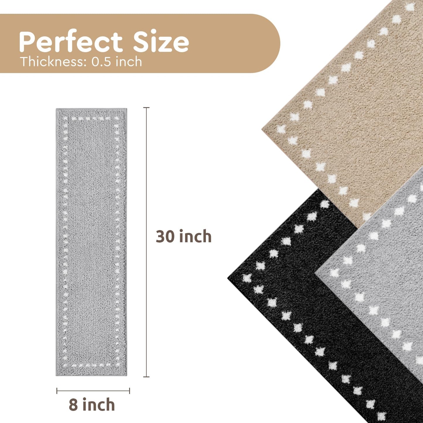 tchdio Stair Treads Landing Mat Non Slip, Soft Stair Treads for Wooden Steps Indoor, Stair Carpet Treads Reusable Adhesive for Kids Elders and Pets, Washable Stair Rugs Stair Runner 31"x31" Beige