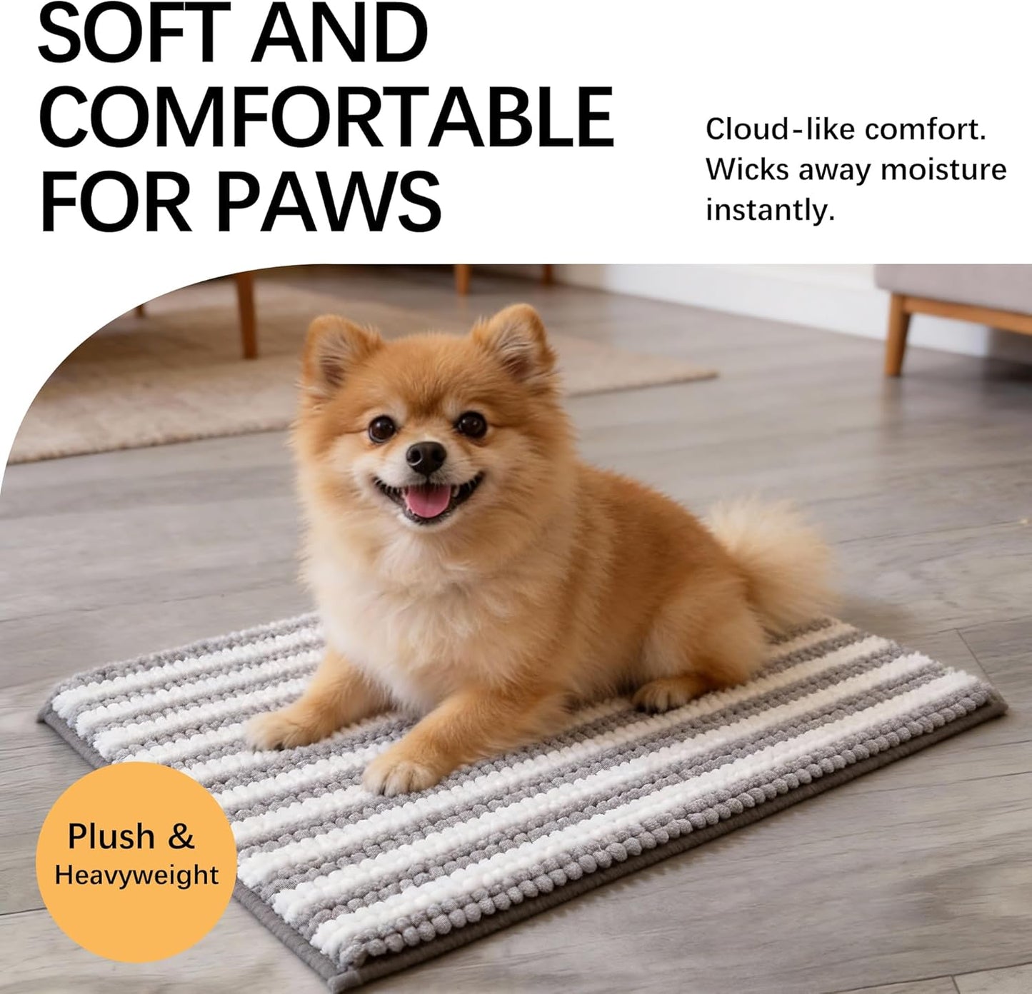 Dog Door Mat for Muddy Paws - Absorbent Quick-Dry Non-Slip Washable Chenille Pet Rug, Indoor Entryway Mat for Front Door & Crate (Brown, 24" L*16" W)