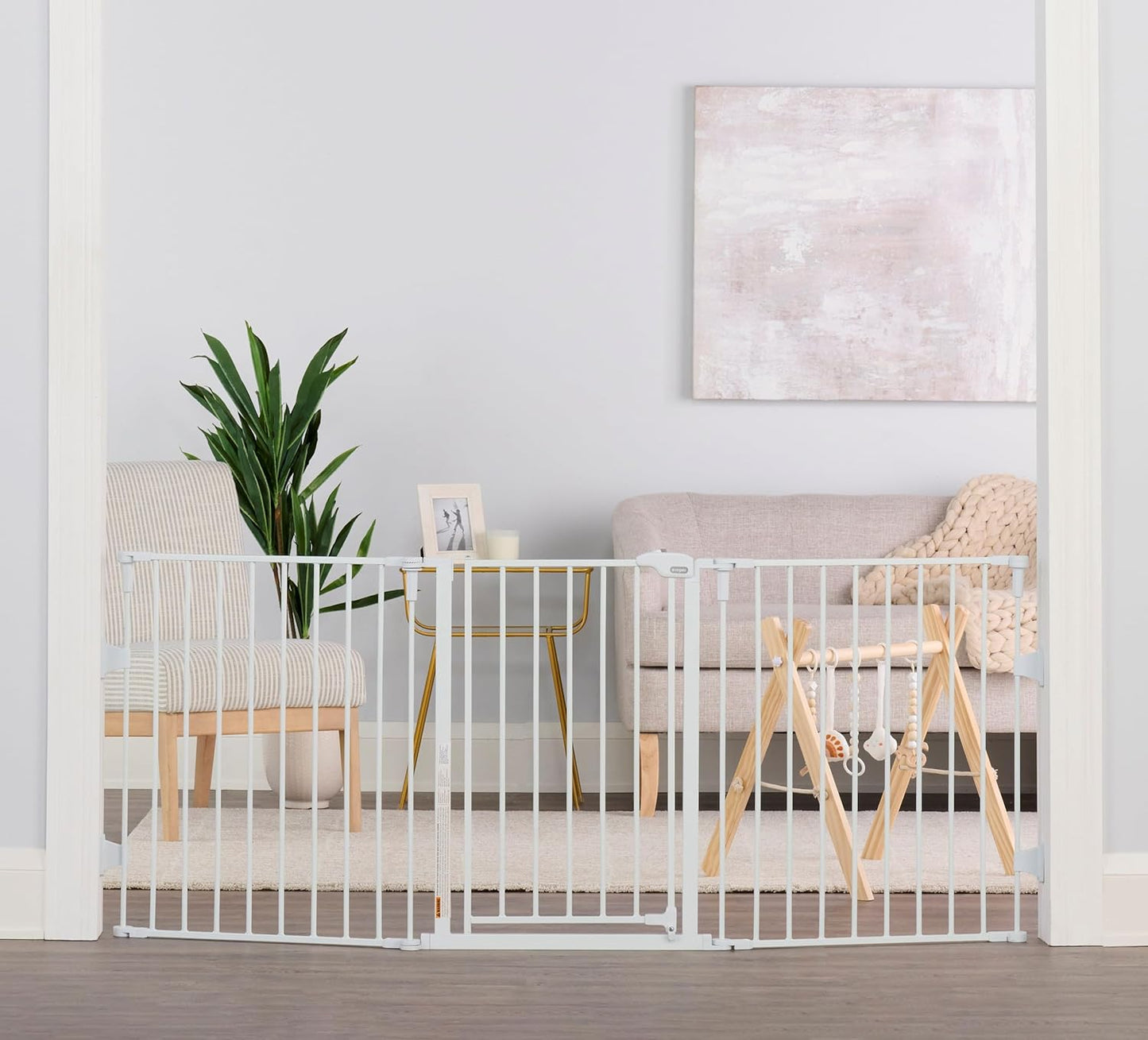 Regalo Safety 28"-76” Super Wide Configurable Baby Gate for Doorways & Open Spaces, 3-Panel Wall Mounted Safety Gate with Door for Babies, Toddlers & Pets, Includes Wall Mount Hardware
