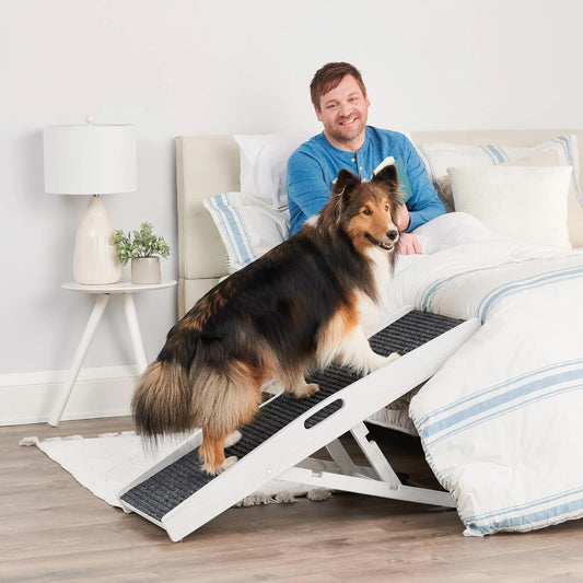 Carlson 39.5" Indoor Pet Ramp, White, Collapsible, Adjustable Height, Includes Handles, Non-Slip Carpet, and Rubber Feet