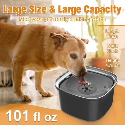 Decflow 3L Dog Water Bowl, Slow Water Bowl for Dogs, No Spill Water Bowl for Dogs, Spill Proof, No Splash Dog Water Bowl, Stainless Steel Slobber Stopper Water Bowl for Messy Drinkers