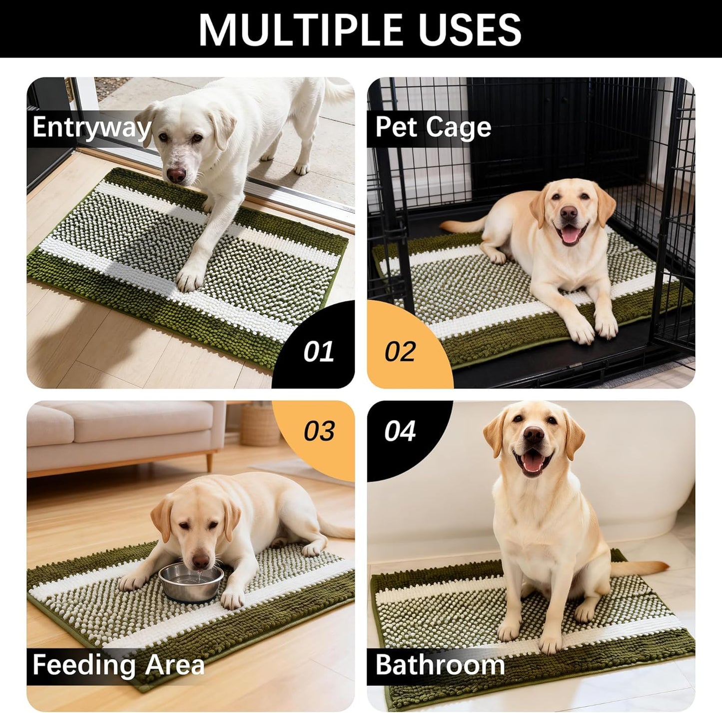 Dog Door Mat for Muddy Paws - Absorbent Quick-Dry Non-Slip Washable Chenille Pet Rug, Indoor Entryway Mat for Front Door & Crate (Brown, 24" L*16" W)