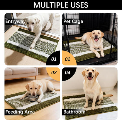 Dog Door Mat for Muddy Paws - Absorbent Quick-Dry Non-Slip Washable Chenille Pet Rug, Indoor Entryway Mat for Front Door & Crate (Brown, 24" L*16" W)