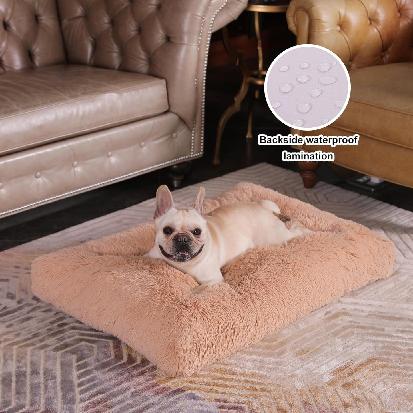 Bedfolks Waterproof Dog Crate Bed, Plush With Removable Washable Cover, Faux Fur Crate Pad for Medium Dogs, Fluffy Kennel 29"x21", Dark Grey