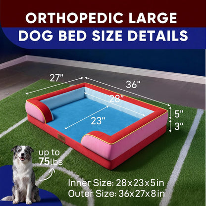 Comfort Expression Orthopedic Dog Bed for Extra Large Dogs 42x30 Inch, Waterproof Egg Crate Foam XL Pet Bed with Removable Bolsters, Dog Couch with Washable Cover & Non-Slip Bottom, Grey - Colors B