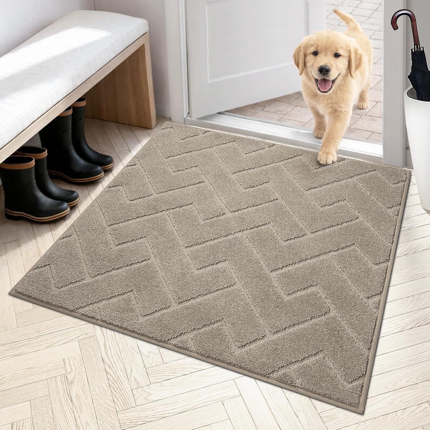 PURRUGS Dirt Trapping Door Mat 20" x 31.5", Non-Slip Machine Washable Entry Rug, Dog Doormat, Indoor Front Door Mat, Super Absorbent Entryway Rug for Muddy Shoes & Paws, Taupe