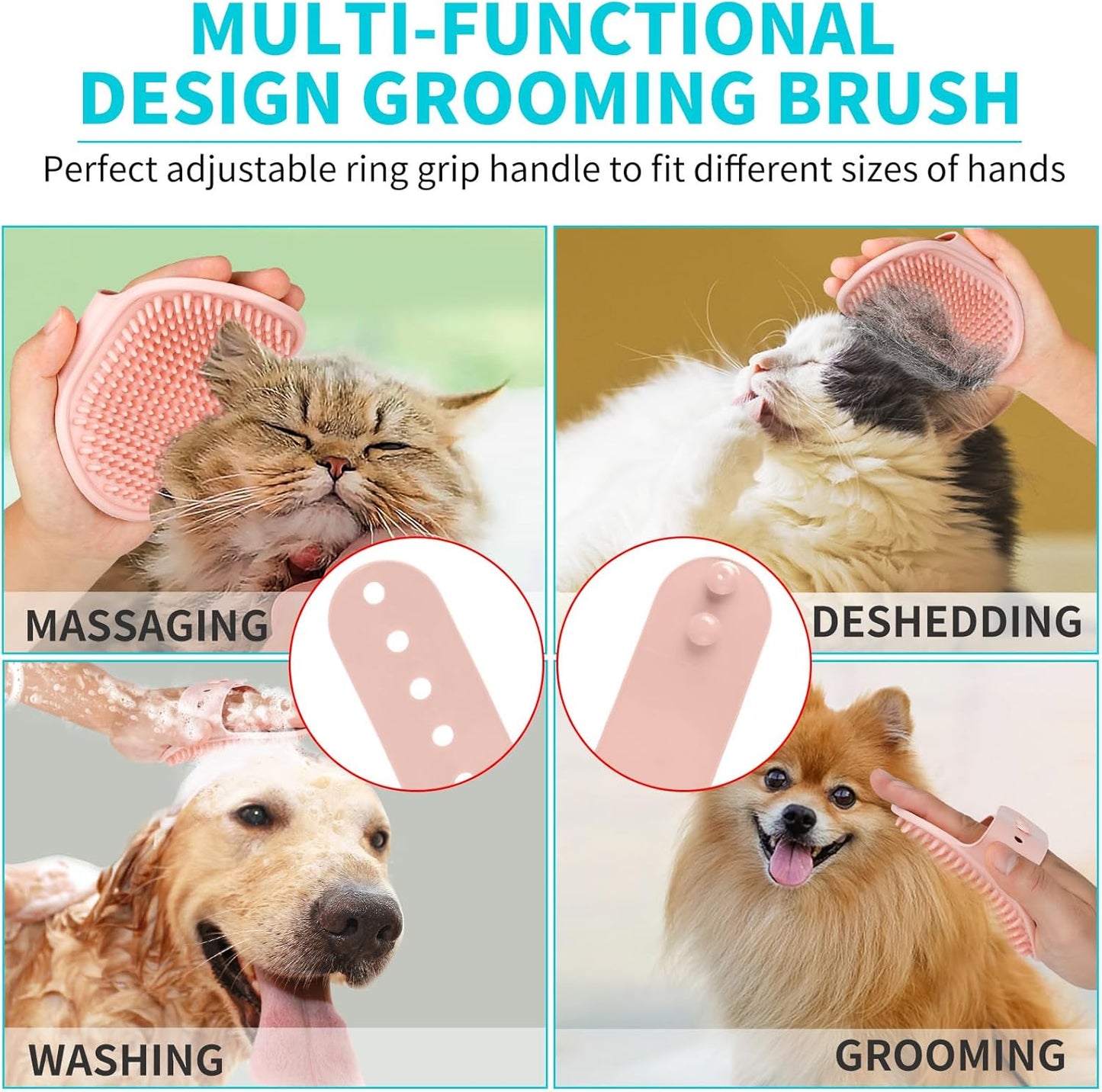 Comotech 6PCS Dog Bath Brush & Dog Toothbrush | Adjustable Handle Shampoo Brush & Scrubber for Short & Long Haired Dogs & Cats | Effectively Solve Odor & Stain Removal Problems (Blue Blue Blue.)