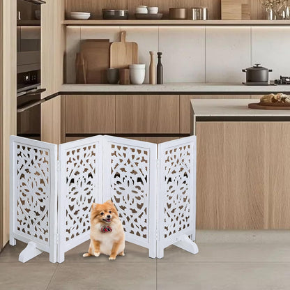 Freestanding Pet Gate for Dogs, Foldable Wooden Dog Gate for House, Indoor Dog Gate for Stair, Doorway, House Design Gates for Dogs Indoor, 72 Inch Wide, (18" x4 Panels 72 inch), Burnt Finish
