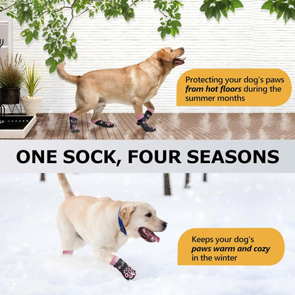 Anti Slip Dog Socks to Prevent Licking Paws - Double Side Paw Covers Dogs Grip Sock for Hardwood Floors, No Twist Dog Booties Grippy Socks for Small Medium Large Senior Dogs, Light Grey and Black, L