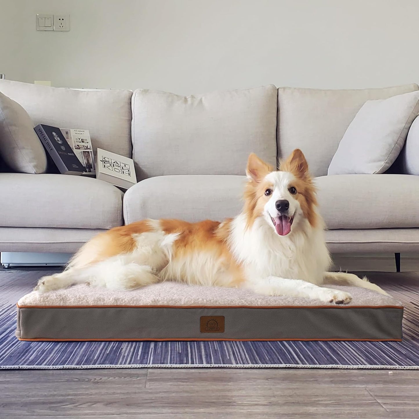 Sunheir Orthopedic Dog Bed for Large Dogs - Big Waterproof Dog Crate Bed with Removable Washable Cover, Egg Crate Foam Support, Anti-Slip Bottom, Deluxe Plush Pet Bed Mat (Grey)