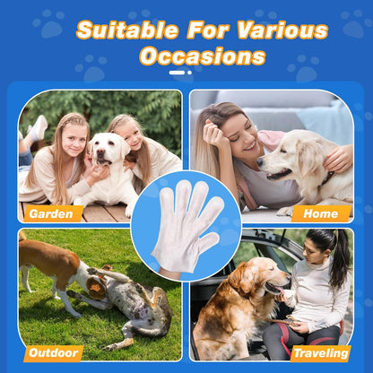 Pet Glove Wipes for Dogs and Cats, Deodorizing Cleaning Gloves, Hypoallergenic Coconut Oil Grooming Wipes, Individually Wrapped, for Pet Dry Cleaning, Daily Care and Travel, 18 Pcs